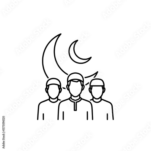 Three people silhouette with moon elements in the background