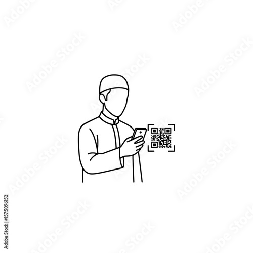 Person scanning QR code with smartphone in minimalistic style