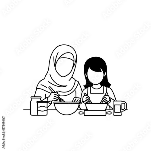 Cooking together mother and child preparing food in the kitchen