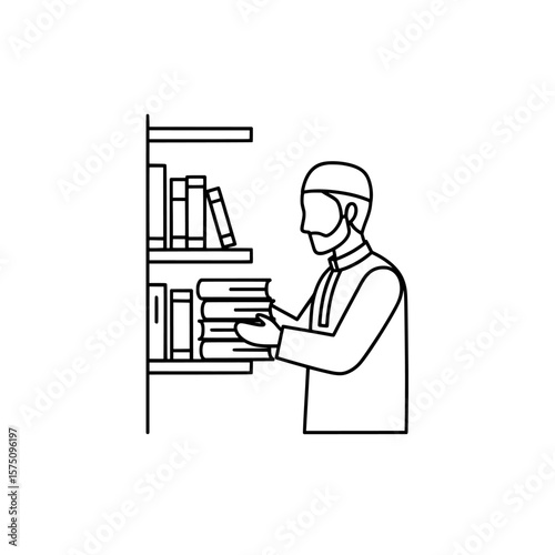 Person organizing books on a shelf