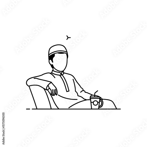 Person relaxing in chair with drink in minimalist style