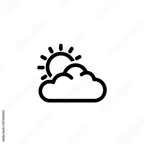 Sun and clouds outline symbol in minimal style for weather topics
