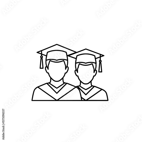 Two graduates wearing caps and gowns with a proud expression