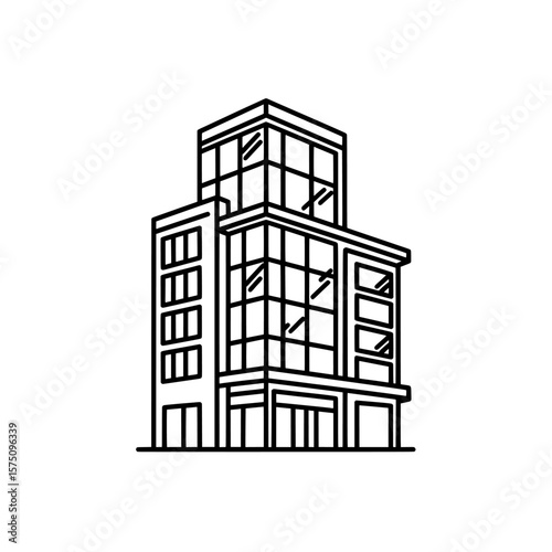 Modern architectural building outline on black background
