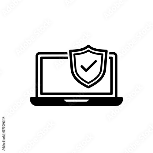 Laptop with shield icon representing security and protection for devices