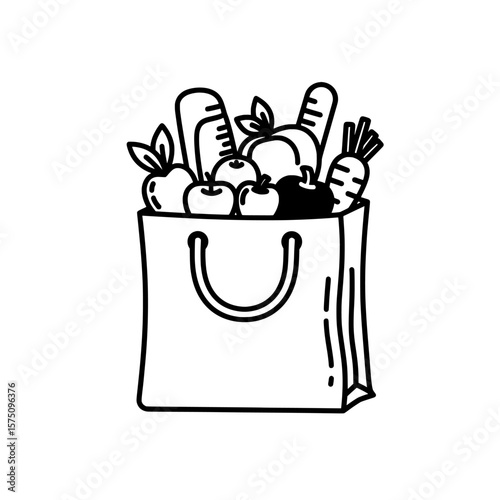 Shopping bag filled with fresh vegetables and fruits for healthy eating