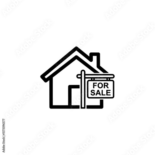 House with for sale sign in a minimal style representation