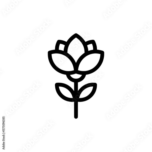 Simple outline of a flower with petals and leaves for various applications