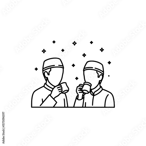 Two friends enjoying drinks with stars in background