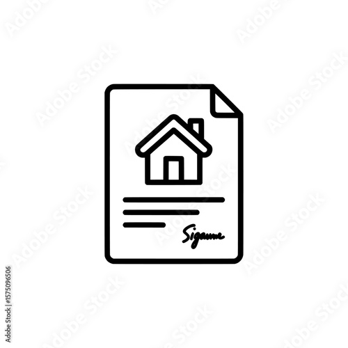 House document with outline style featuring a home icon and a signature