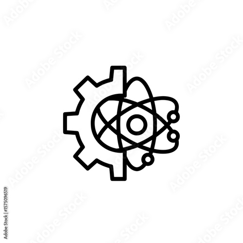 Abstract representation of science and technology with gear and atom symbols
