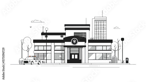 Professional Black and White Police Station Vector Icon