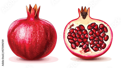 Vibrant Red Ripe Pomegranate Fruits Pair