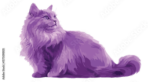 Beautiful Realistic Lilac Fluffy Cat Clean Color Illustration