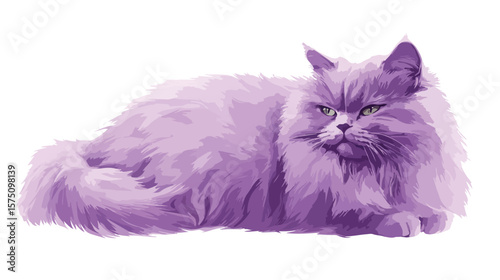 Realistic Lilac Fluffy Cat Clean Color Illustration