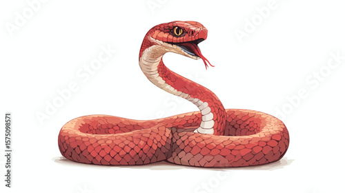 Red Cobra Coiled with Raised Hood and Tongue