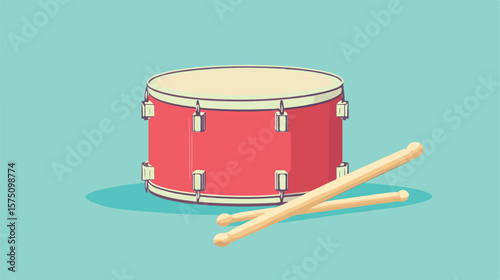 Vibrant Red Drum and Wooden Drum Sticks Musical Instrument