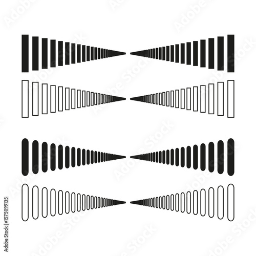 Geometric bars pattern. Abstract column shapes. Black white form. Vector vanishing point.