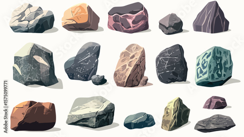 Flat Gaming Asset Rocks and Stones Collection for Designers