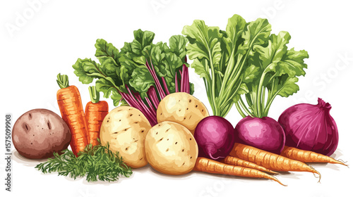 Fresh Root Vegetables: Carrots, Potatoes, and Beets in a Pile