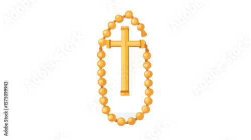 Elegant Rosary and Christian Cross Flat Vector Design