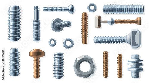Realistic Screws, Nuts, and Bolts Icons Set for Professionals