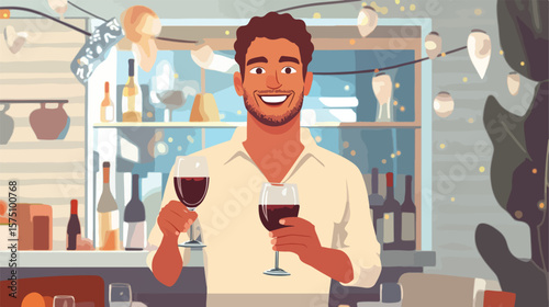 Elegant Smiling Man Enjoying Wine Glass Indoors