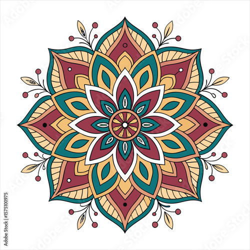 Intricate floral mandala design with calming blue pink and cream colors