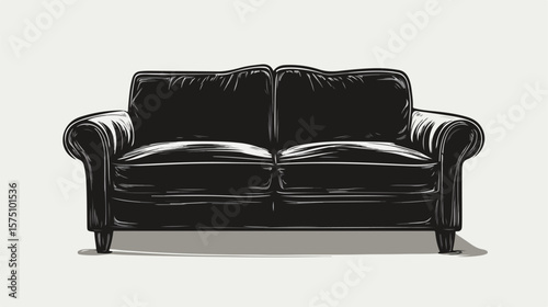 Modern Black and White Sofa Flat Vector Icon for Designers