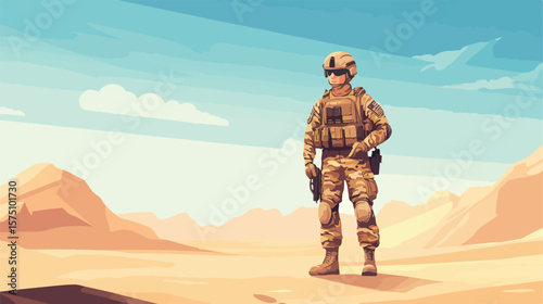 Cartoon Soldier in Desert Adventure Illustration