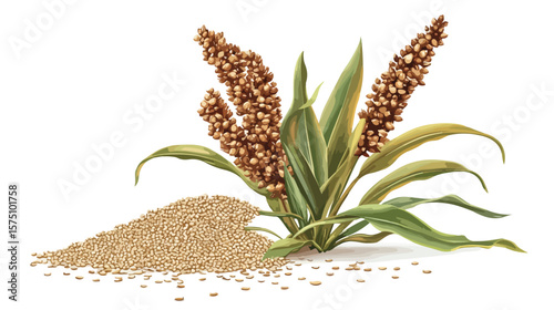 Sorghum Agriculture Plant with Seeds Grain Vector Illustration