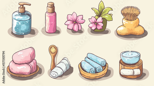Spa Sketch Icons Flat Vector Illustration Centered