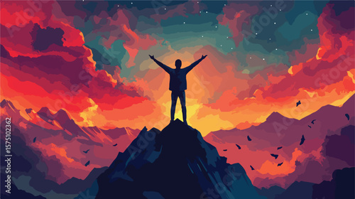 Success Flat Vector Illustration with Centered Composition