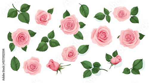 Exquisite Top View of Pink Roses with Elegant Leaves