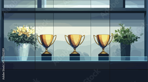 Realistic Trophy Awards Shelf Composition for Recognition Visuals