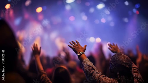 Church congregation with raised hands in praise and worship during Sunday service 4K Seamless loop animation