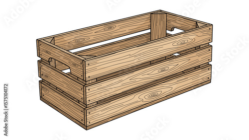 Detailed Wooden Crate Illustration for Product Display and Creative Design Concepts