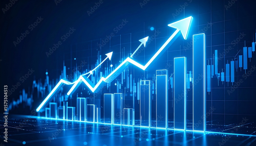 Naklejka premium Growth chart business strategy up arrow graph finance stock market or increase money profit diagram on financial concept success economy investment background with digital progress trade bar target