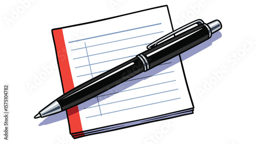 Pen resting on open notepad for list making, planning, or note taking concept idea
