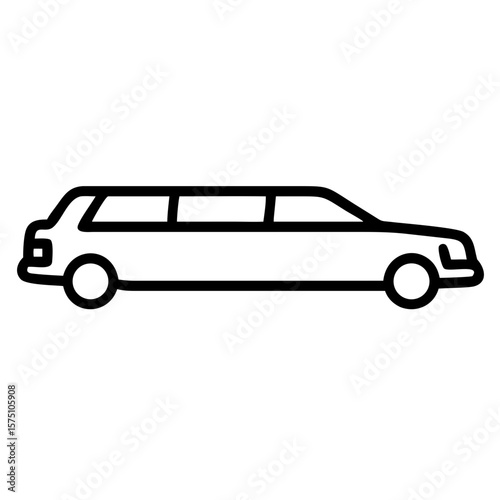 Minimalist Outline Icon of a Long Stretched Limousine from Side View
