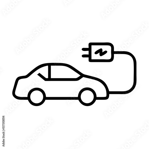 Electric Vehicle Car Charging with Power Plug Outline Icon
