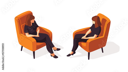 Stylish Isometric Woman Seated in Modern Chair