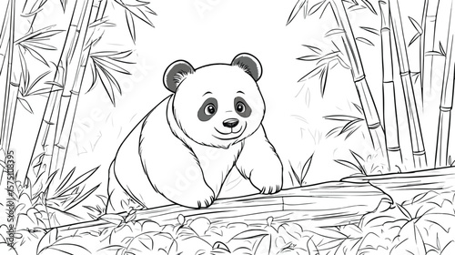 Adorable Jolly Panda in Bamboo Forest Coloring Page for Kids
