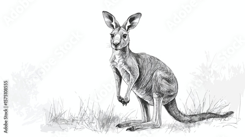 Detailed Kangaroo Standing Sketch Vector Image Isolated