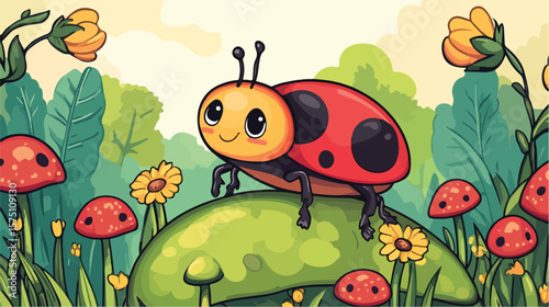 Cute Ladybug Cartoon Character Coloring Page Design