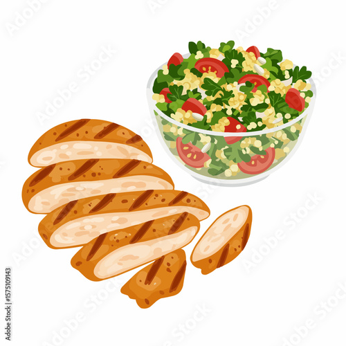 Sliced grilled chicken and fresh Mediterranean salad icon  