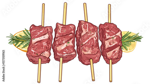 Delicious Lamb Skewer Stock Illustration Vector Image