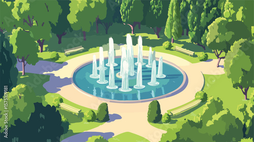 Isometric Colored Landscape Design Park Composition