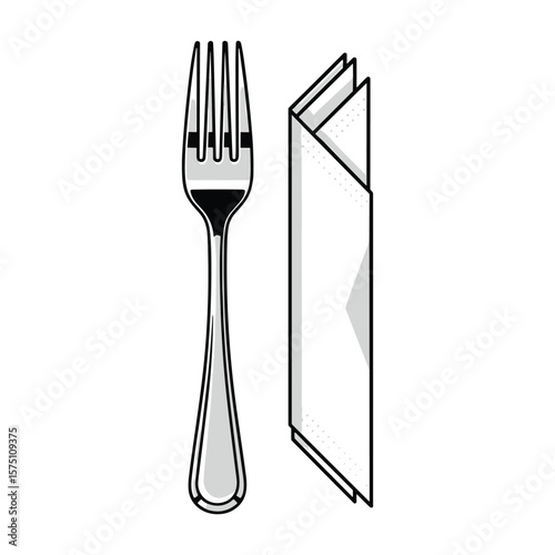Elegant Fork and Folded Napkin Still Life Illustration for Culinary Concepts or Restaurant Graphics