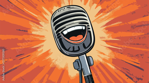 Professional Laughing Microphone Flat Vector Illustration